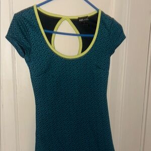 Wet Seal Blue Fitted Cap Sleeve T-Shirt with Cut Out